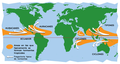 Zonas con huracanes en el mundo