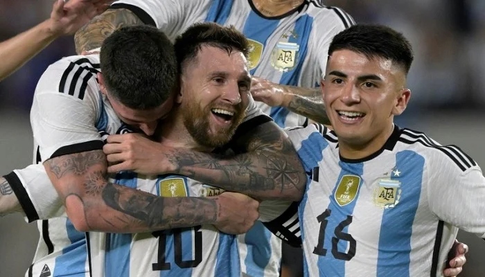 Selección Argentina festejando el triunfo frente a Panamá.