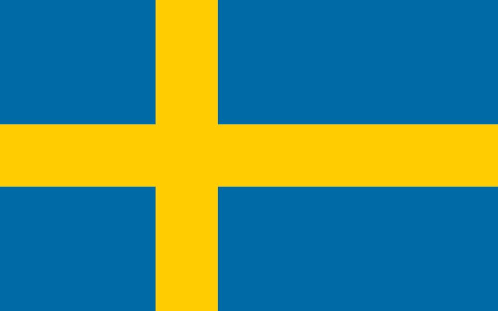 Bandera de Suecia, que imita el diseño de la bandera nacional más antigua del mundo. 