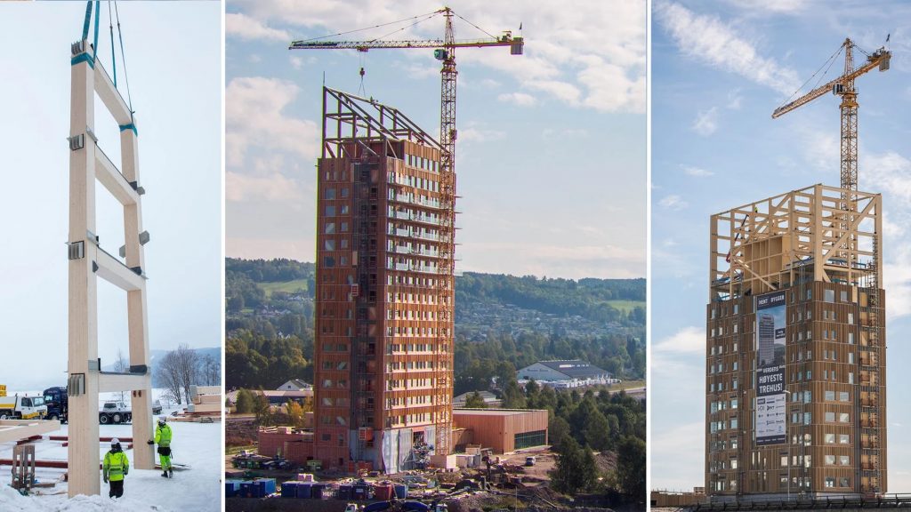 Proceso de construcción del edificio de madera más alto del mundo.
