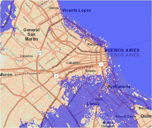 Buenos Aires ante un aumento de 5 metros en el nivel del mar. 