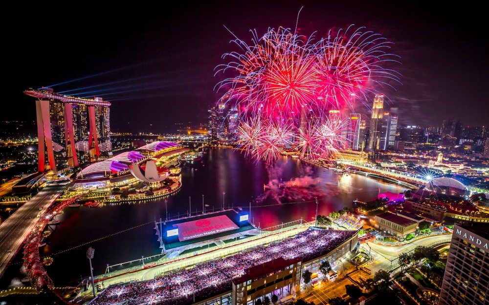 Estadio flotante de Singapur, durante la celebración del Gran Premio de Fórmula 1.