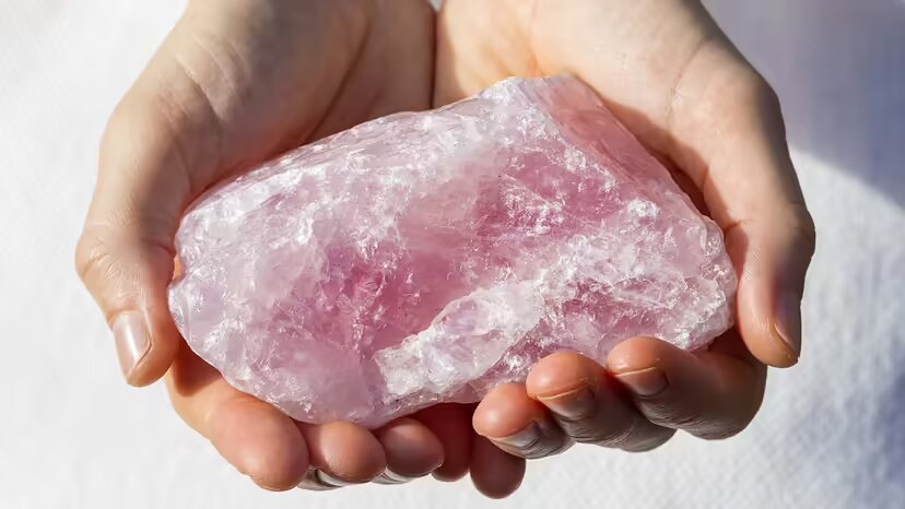 Piedra preciosa de cuarzo rosa, similar a la encontrada en Neuquén. 