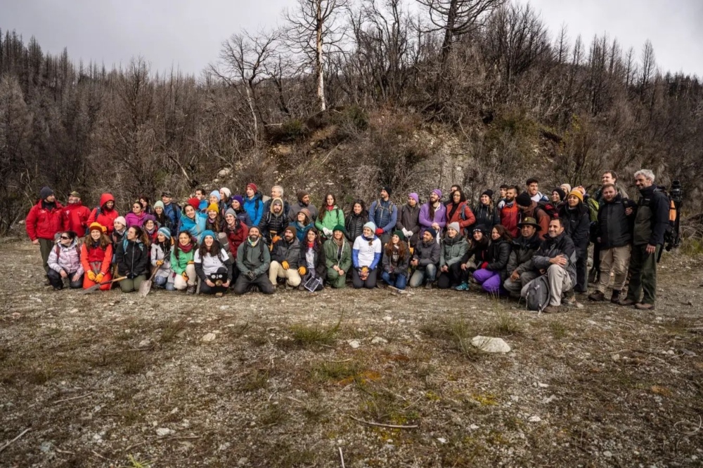 Equipo de voluntarios luego de realizar la plantación en el Parque Nacional Nahuel Huapi. 