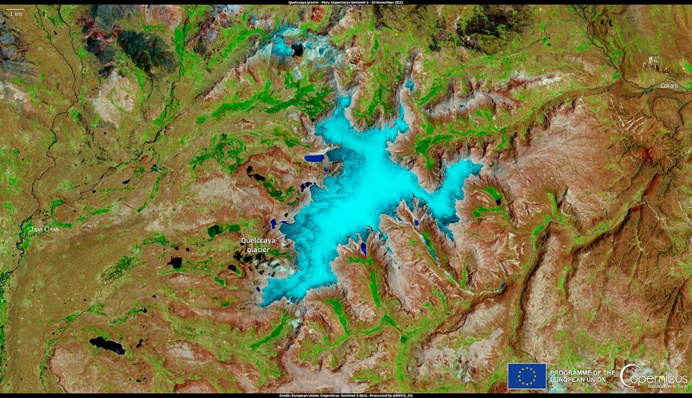 Imagen satelital del glaciar tropical más grande del mundo.