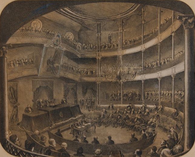 Litografía de 1872 sobre la antigua sala de sesiones.