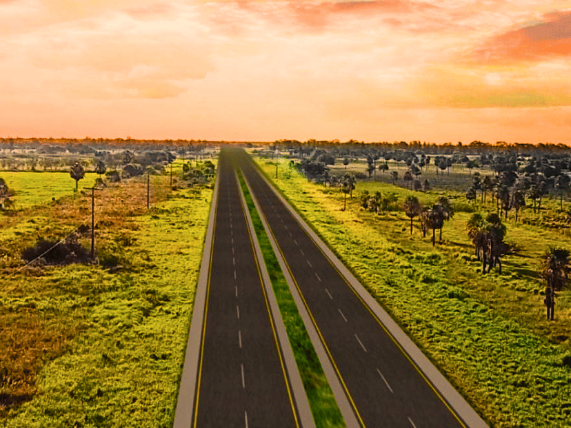 Ruta más larga de Paraguay: la ruta 9. Atardecer de fondo.