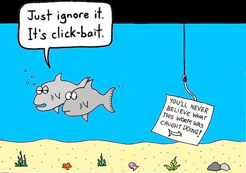 comic sobre clickbait, dos tiburones