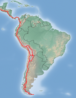 mapa geopolítico de la Divisoria continental de América - Separa dos aguas: las que terminan drenando en el océano Pacífico y las que drenan al Atlántico.
