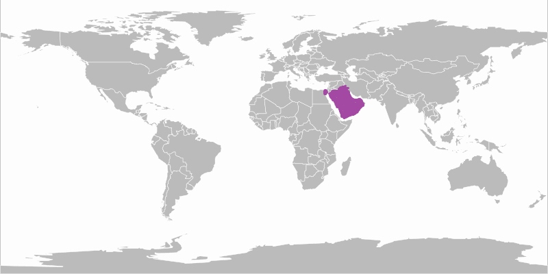Los países del mundo donde habita el oryx de Arabia.