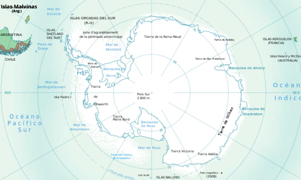Mapa de la Antártida.