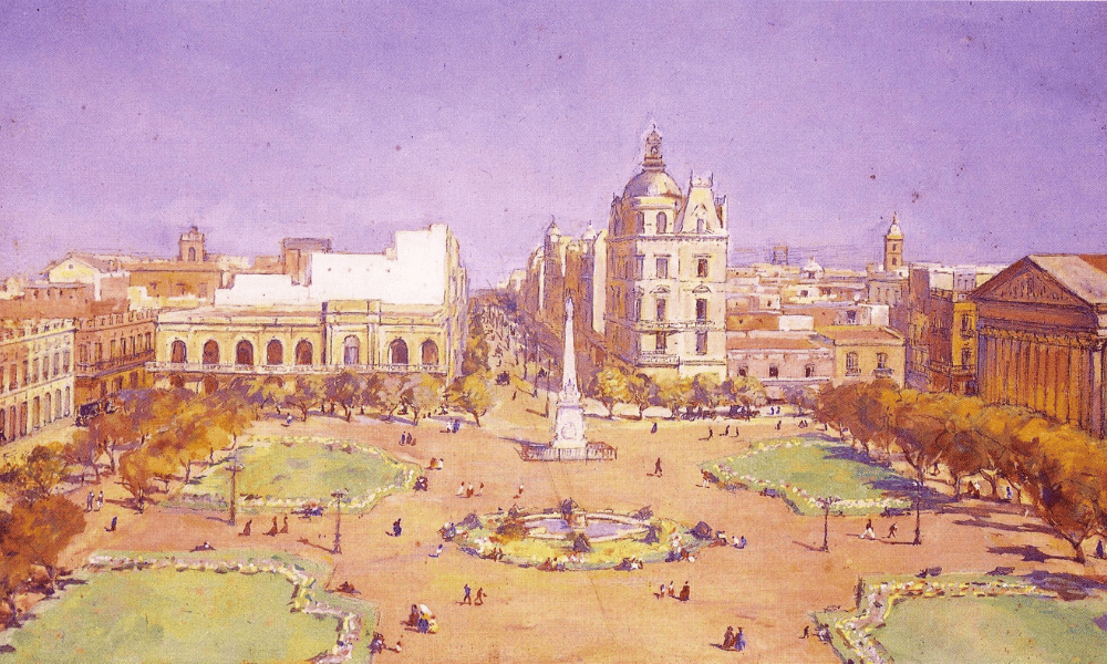 Léonie Matthis, La Plaza de Mayo en 1807, s/f, gouache, Museo Histórico Cornelio de Saavedra