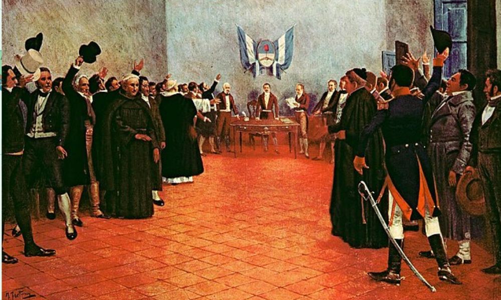 El Congreso de Tucumán, en 1816, antes de la firma del Acta de la Independencia argentina. Pintura de Francisco Fortuny, 1910.
