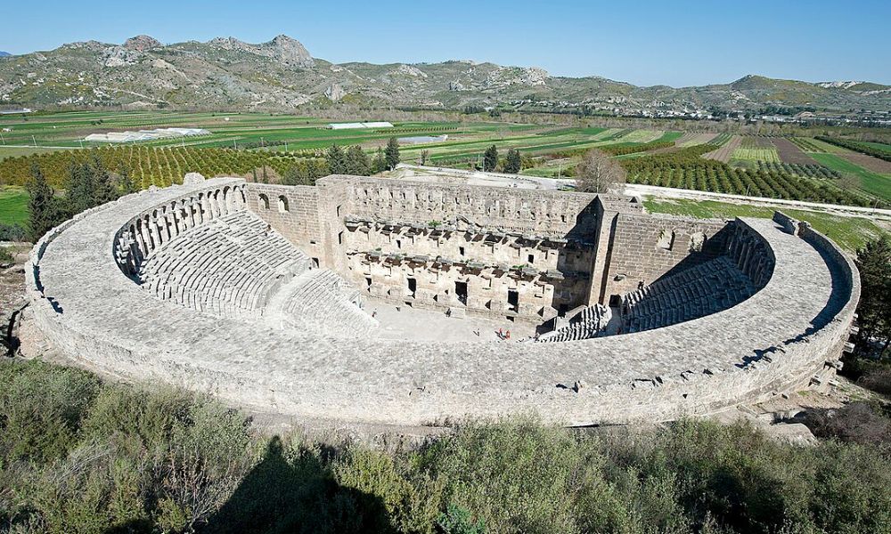 Vista panorámica del Teatro de Aspendos. 