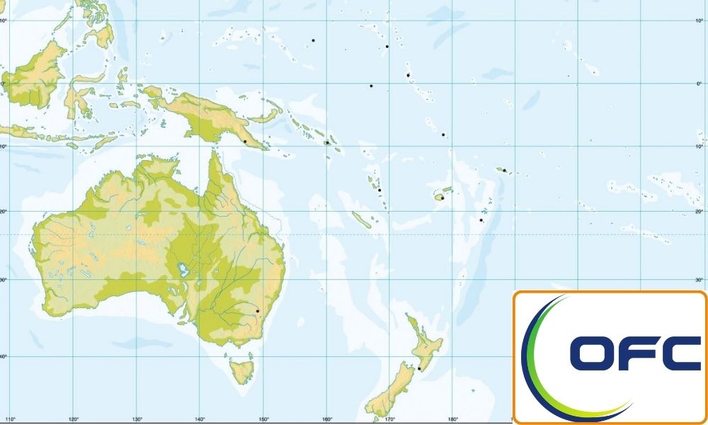 Mapa de Oceanía, junto al logo de la OFC