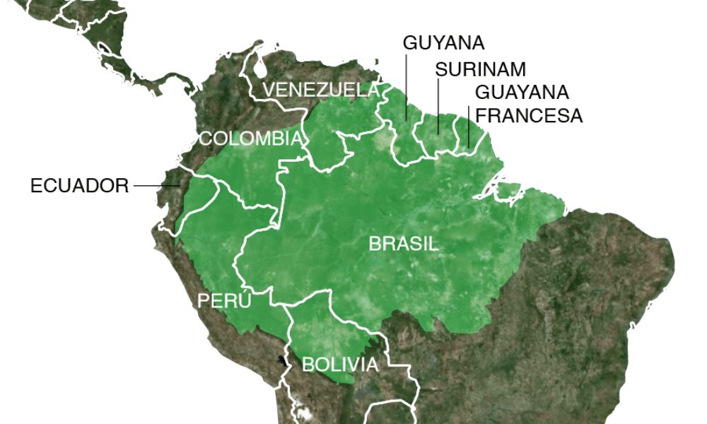 Mapa de la región sudamericana del Amazonas