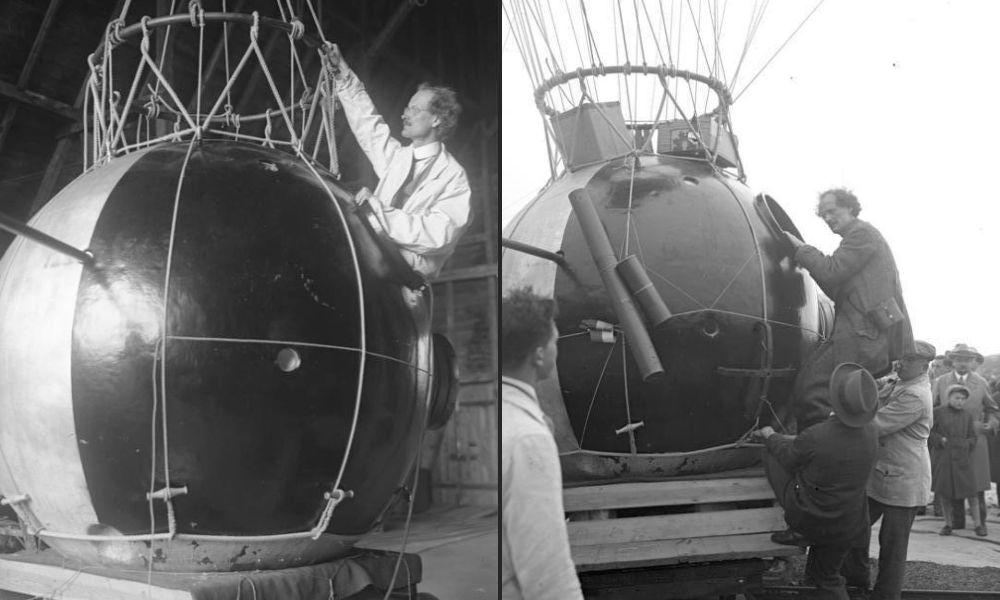 Auguste Piccard en su cápsula con la que llegó a la estratosfera. 