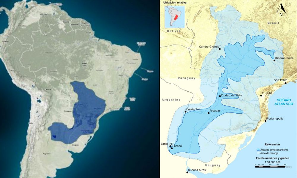 Mapa del Acuífero Guaraní, la tercera reserva de agua subterránea más grande del mundo