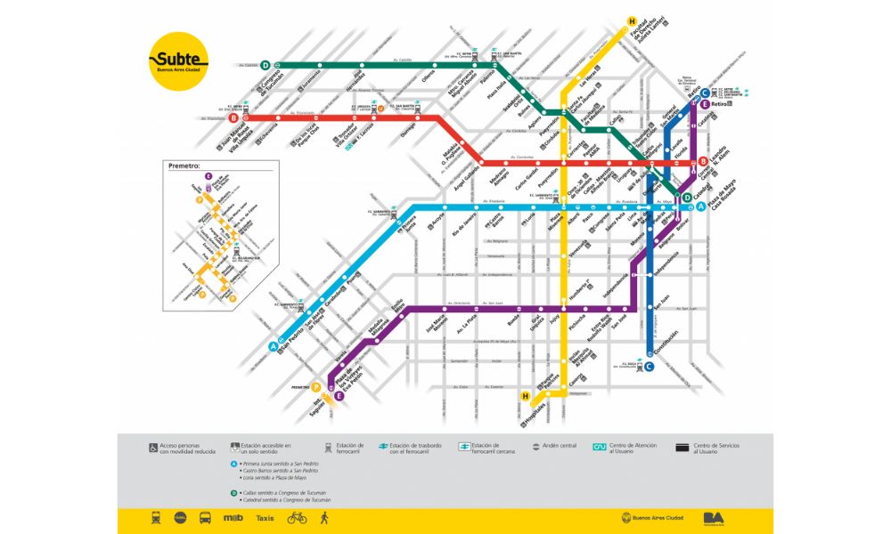 Mapa de las líneas de subte.