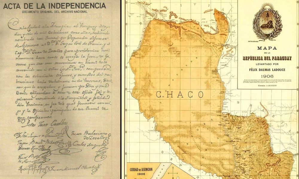 Declaración de Independencia de Paraguay y mapa antiguo del país