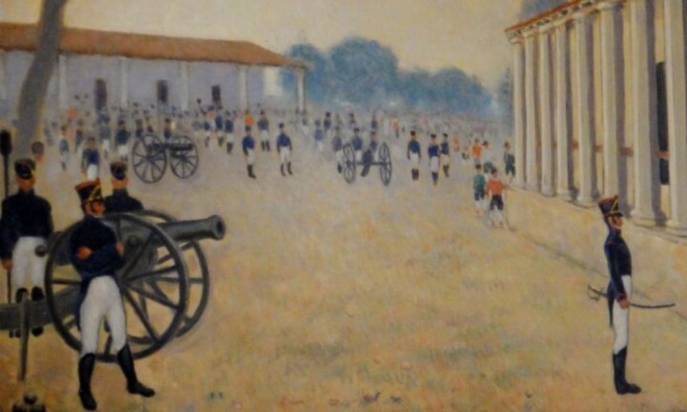 Independencia de Paraguay - los revolucionarios ubican cañones frente a la residencia del gobernador
