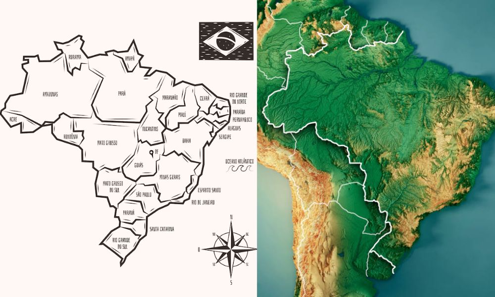 Mapa del país con más costa de Sudamérica - Brasil