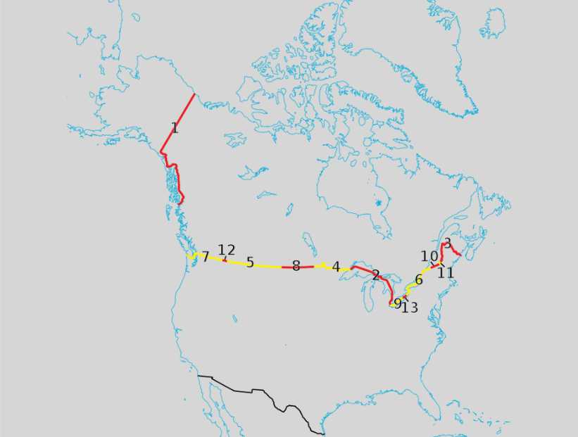 El límite entre Canadá y Estados Unidos es la primera de las 10 fronteras más largas del mundo.