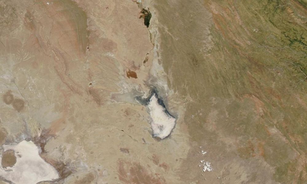 Imagen satelital del lago Poopó seco, en 2016.
