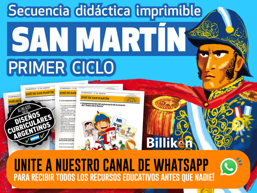 17 de agosto: descargá la secuencia didáctica imprimible sobre José de San Martín para tus alumnos de Primer Ciclo