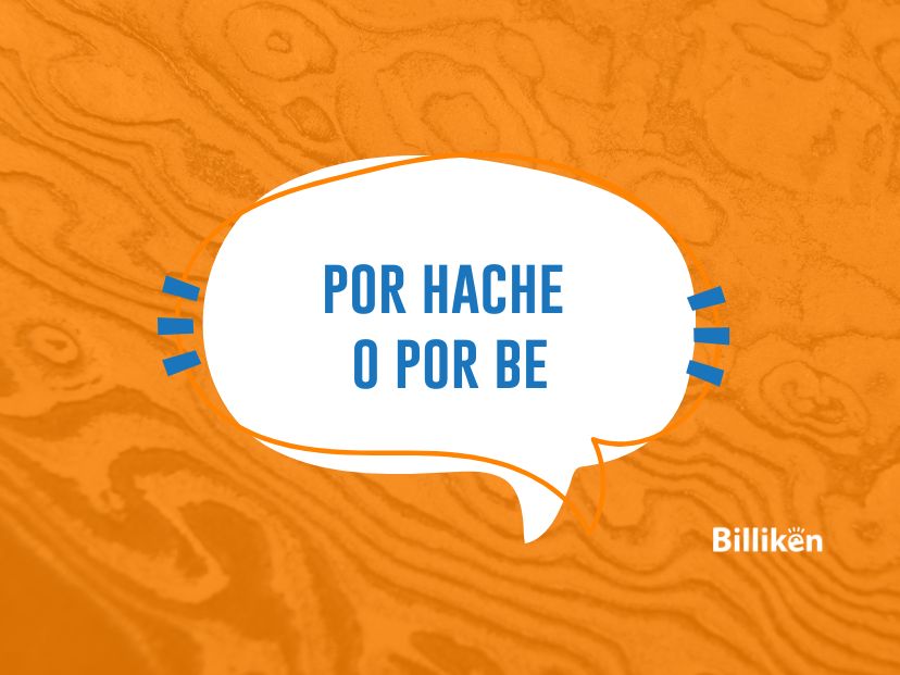 por hache o por be en un speech bubble sobre fondo naranja billiken