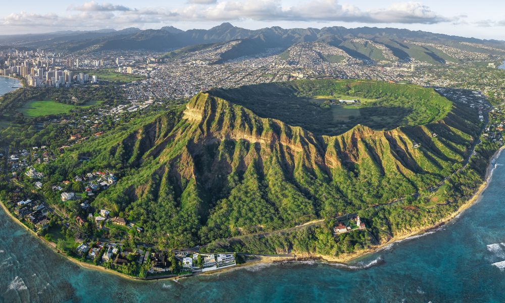 diamond head en hawai visto desde arriba aerea