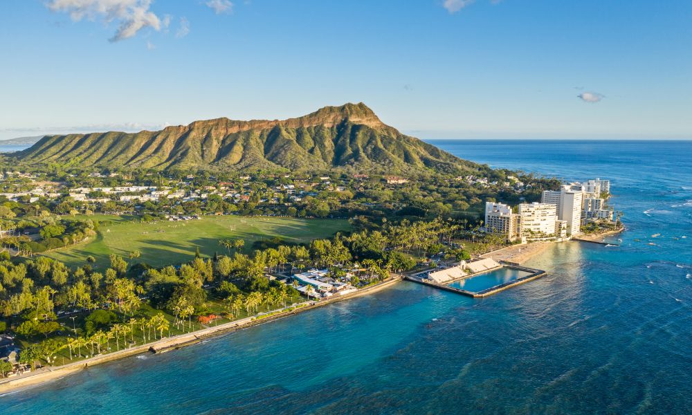 diamond head en hawai visto desde arriba aerea