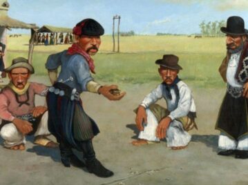 se le dio vuelta la taba expresión origen gauchos jugando a la taba pintura arte