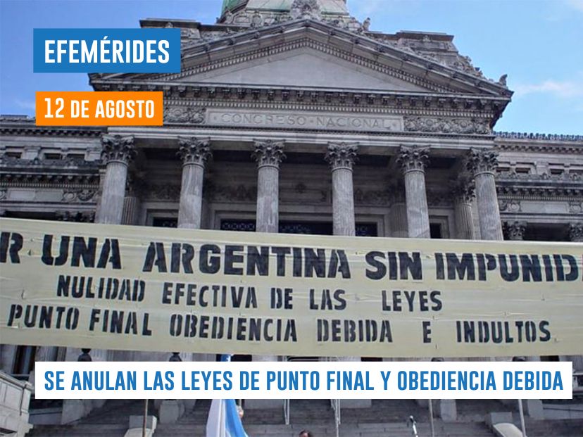 cartel en contra de no a las leyes de punto final y obediencia debida 12 de agosto