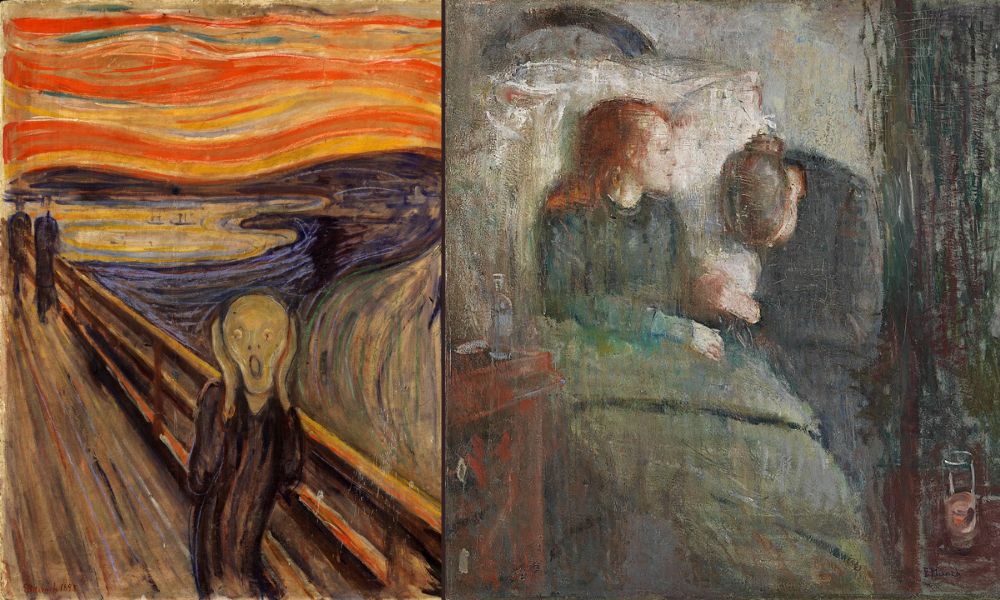 El grito y La niña enferma, dos de las obras más conocidas de Edvard Munch