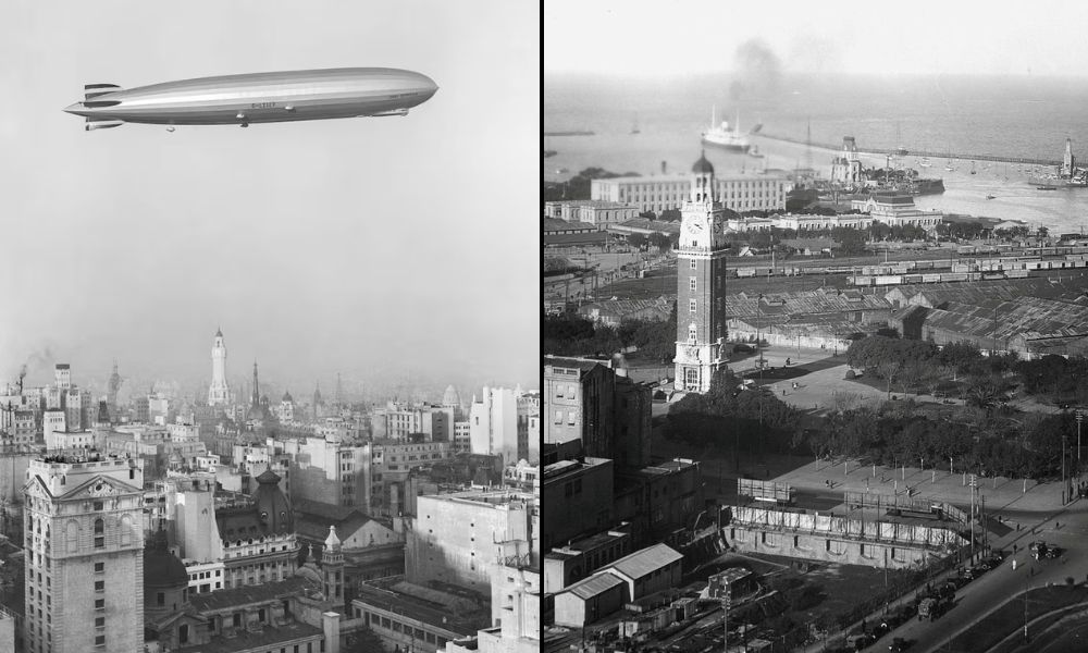 Graf Zeppelin sobre Buenos Aires y Plaza Retiro