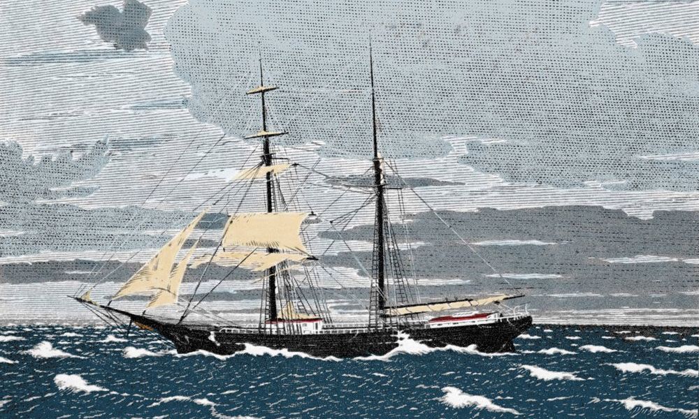 Dibujo que retrata el aspecto que tenía el Mary Celeste. 