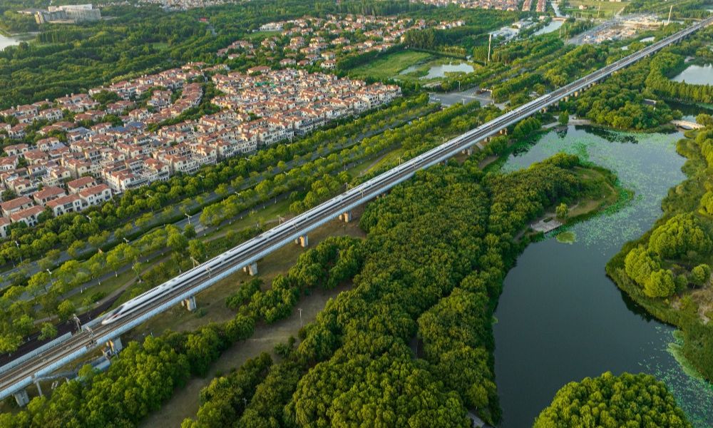 Toma aérea del Gran Puente de Danyang–Kunshan.