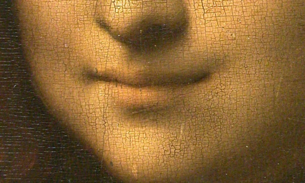 Detalle de la sonrisa de la Mona Lisa.