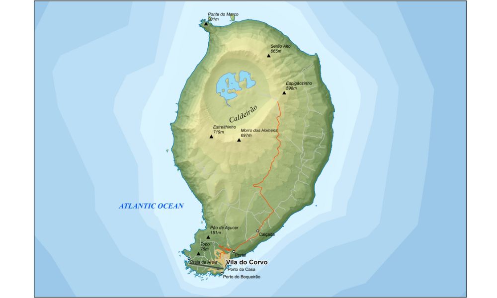 Mapa de la Isla de Corvo. 