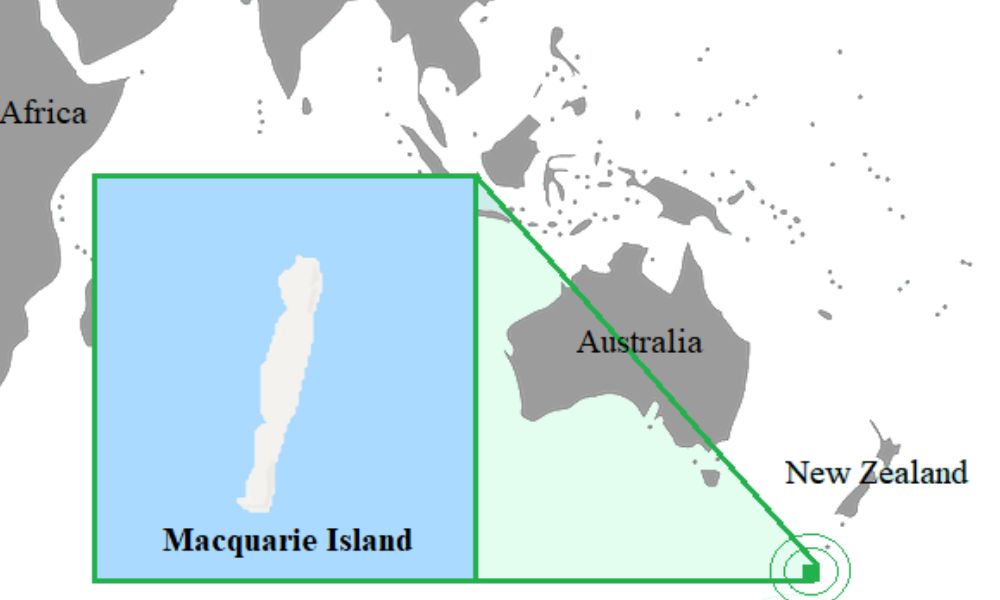 Mapa con la ubicación de la Isla Macquarie.