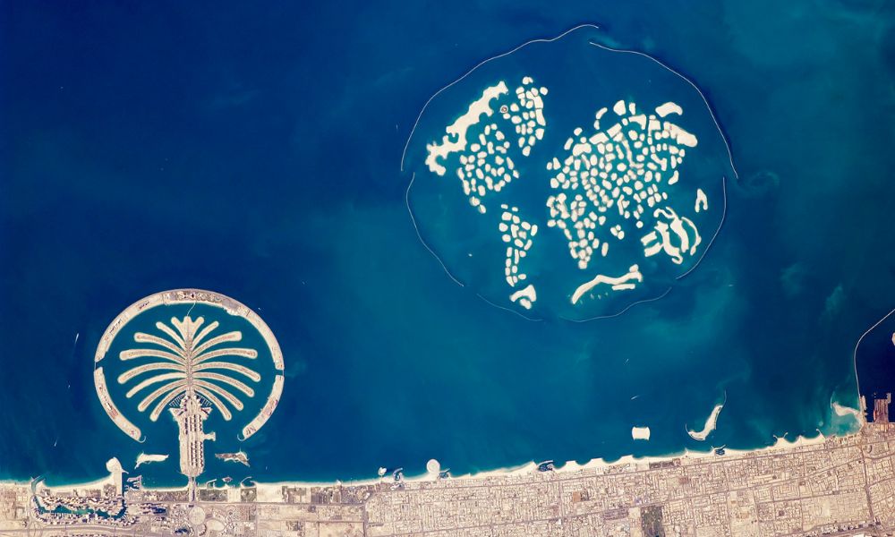 Imagen satelital de las islas abandonadas de Dubai.