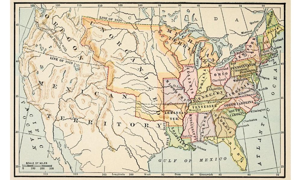 Mapa antiguo de Estados Unidos