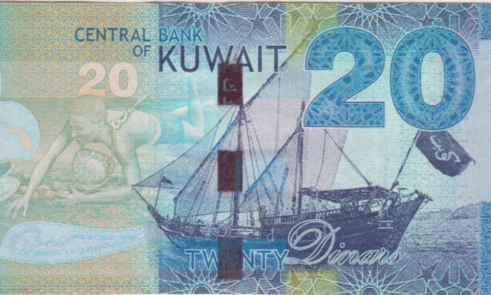 Un billete de 20 dinares kuwaitíes, identificada como la moneda más cara del mundo.