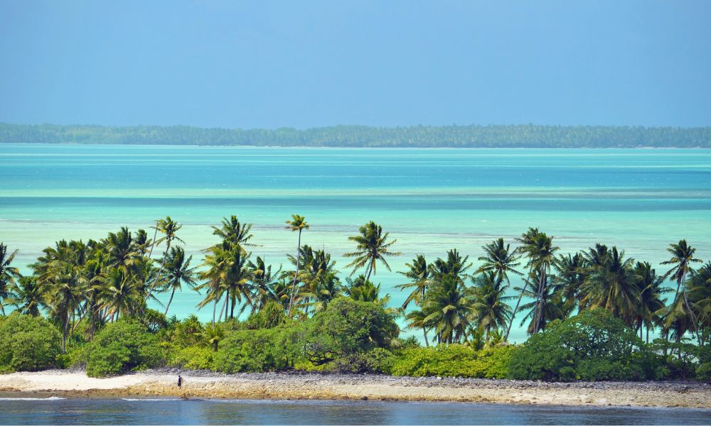 océano y palmeras en kiribati