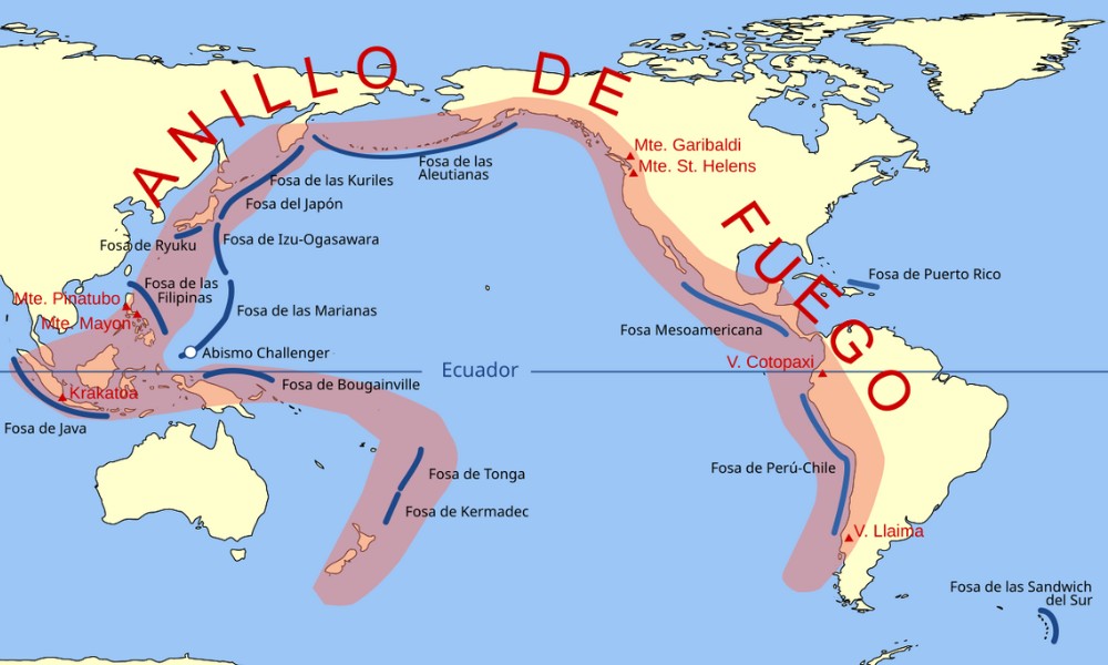 Mapa del Cinturón de Fuego del Pacífico