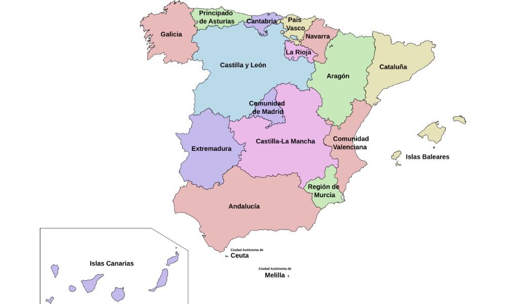 Mapa de comunidades autónomas en España