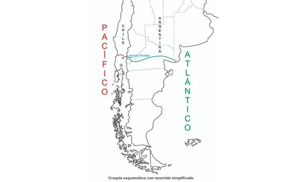 Mapa de Argentina y Chile con el arroyo Partido.