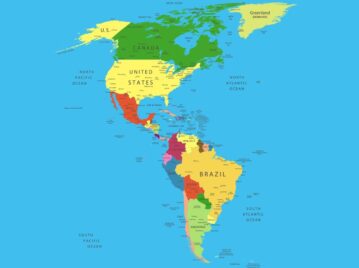 primer país de américa continente mapa con colores