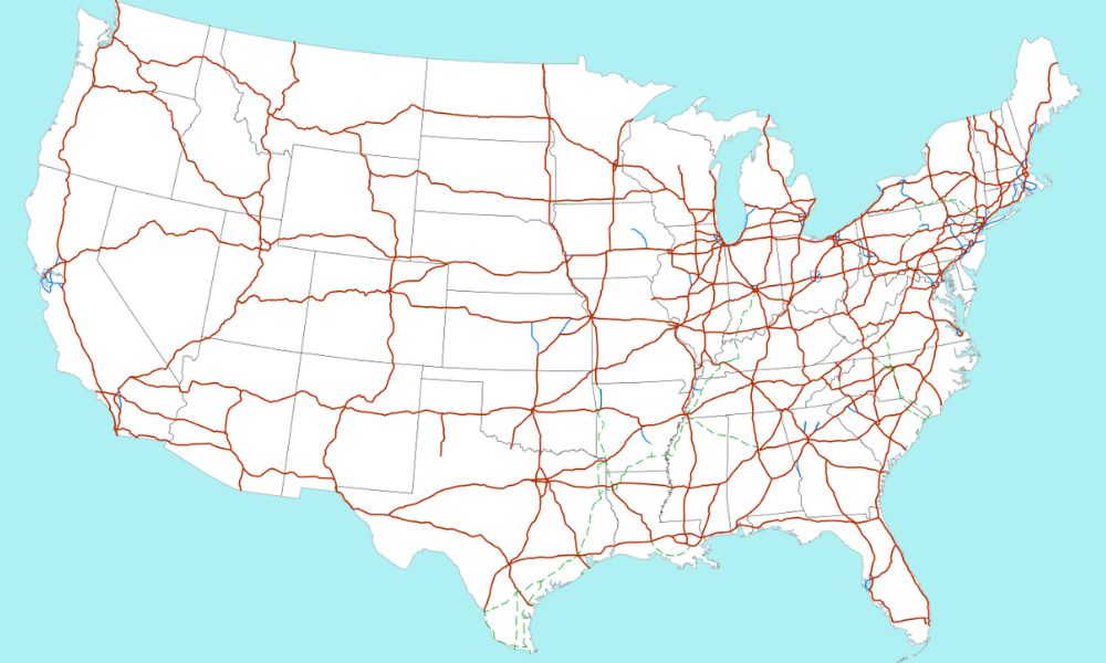 Mapa de interestatales en Estados Unidos